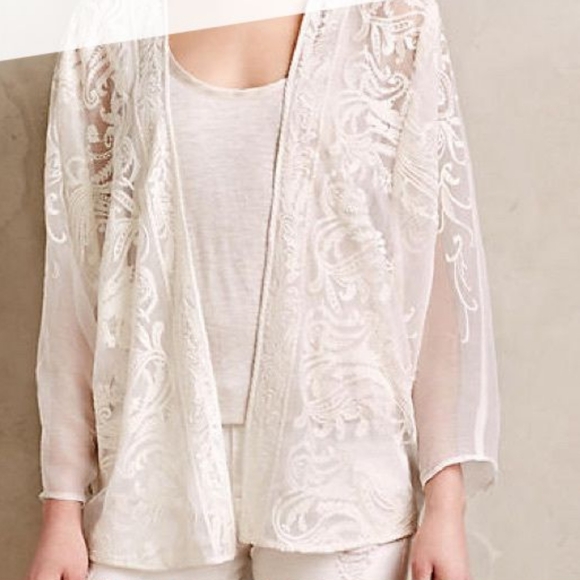 Ivory Embroidered Lace Sheer Cover Up - Picture 5 of 9